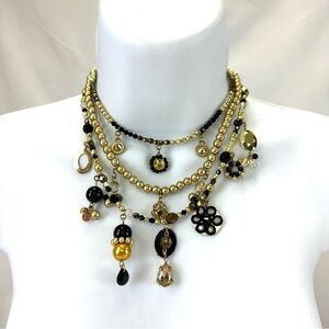 Moda International gold black triple strand charm necklace NEW Canadian Designer